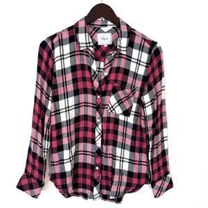 Rails Hunter Button Down Plaid Shirt Mulberry White Indigo Small-Western, Casual